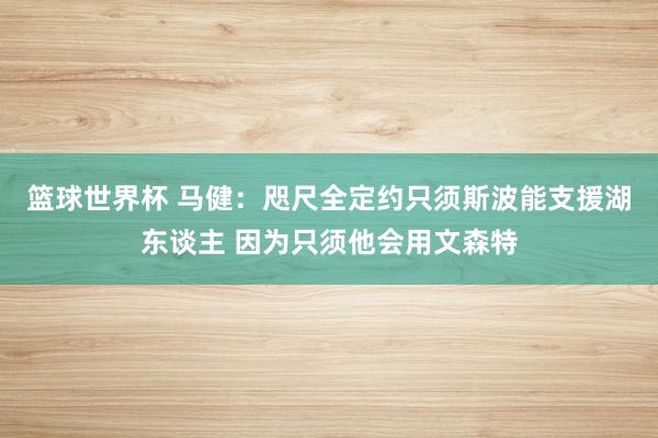 篮球世界杯 马健：咫尺全定约只须斯波能支援湖东谈主 因为只须他会用文森特